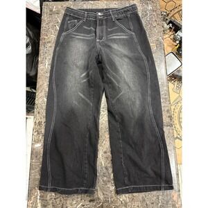 Manfinity Hypemode Mens Wide Leg Jeans Washed Black Contrast Stitch Size L